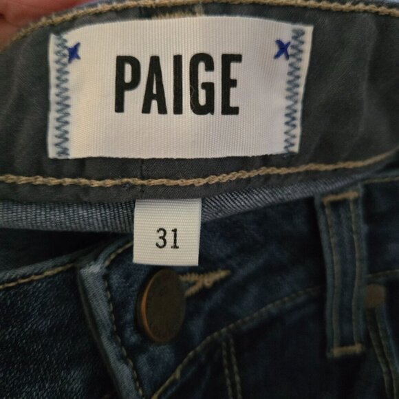 Paige‎ Hoxton Crop Rollup Womens Jeans Size 31 Dark Wash Distressed High Waist - Picture 3 of 11